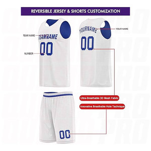 Ensemble de maillot et short de basketball unisexe, style classique, bleu royal et blanc, séchage rapide, sublimation, grandes tailles - Product Image 2