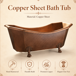 Premium Vintage <b>Copper</b> <b>Sheet</b> Soaking Bathtub Freestanding Hammered Clawfoot Bath Tub for Luxury Villas Hotels and Modern Homes - Product Image 4