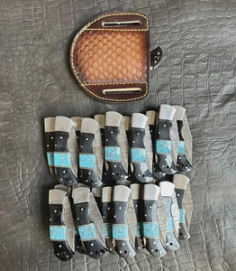 Couteau pliant utilitaire artisanal de qualité industrielle/DIY, 7,5 pouces, en acier Damas, manche en résine et corne, pointe droite à clipser - Product Image 6