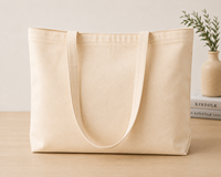 10oz Kanvas Pamuklu Bez Çanta Bej 24x15x6 inç Özelleştirilmiş Kapatmalı Ön Cep ve İşlemeli Yaprak Desenli İç Cep 7.5x6 Alışveriş Çantası