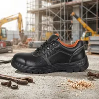 Chaussures de sécurité noires pour hommes à embout d'acier, anti-écrasement, anti-perforation, respirantes, en cuir, basses, toutes saisons, pour la construction et l'usine