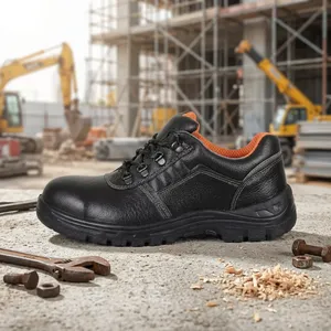 Chaussures de sécurité noires pour hommes à embout d'acier, anti-écrasement, anti-perforation, respirantes, en cuir, basses, toutes saisons, pour la construction et l'usine - Product Image 6