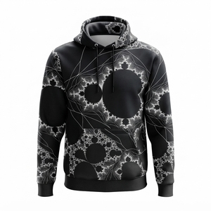 <b>Mens</b> <b>Black</b> Pullover Hoodie With White Abstract Fractal Print Custom Streetwear <b>Sweatshirt</b> - Product Image 3