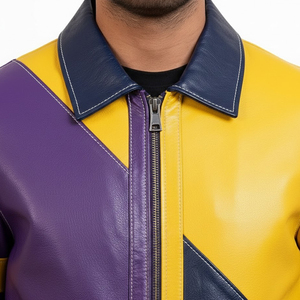 Veste d'hiver unisexe pour homme, design color block, veste en cuir véritable pour homme, col montant, respirante, de haute qualité, personnalisable - Product Image 3