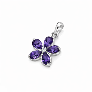 Colgante de flor de amatista 100% natural, chapado en rodio, plata de ley, minimalista, con gema púrpura fina, dijes de piedra natural. - Product Image 5