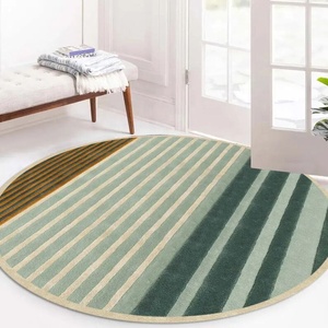 Alfombra hecha a mano para el hogar con material de lana, alfombra moderna geométrica redonda - Product Image 6
