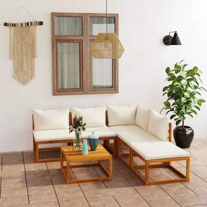 Conjunto de Muebles de Jardín Modulares Medianos de Madera Maciza de Acacia Color Crema - Product Image 1