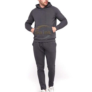 Ensemble survêtement décontracté en molleton gris foncé uni pour homme avec sweat à capuche et pantalon de survêtement - Product Image 3