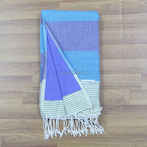 Serviette Fouta en coton tissé éponge de qualité supérieure, séchage rapide, écologique, compressée, à rayures, pour la plage, le spa et la salle de bain - Product Image 5
