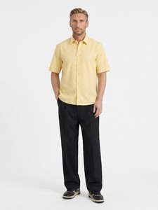 Camisa Casual de Popelina de Algodón de Manga Corta Color Amarillo Mantequilla para Hombre, Cuello Clásico, Color Sólido, Transpirable, para Verano - Product Image 1