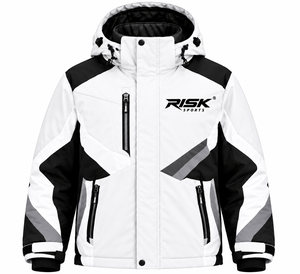 Veste de ski en duvet blanc et noir, veste d'extérieur d'hiver avec capuche, fermeture éclair, sports de neige, unisexe - Product Image 1