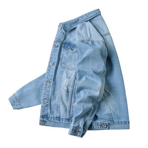 Veste en jean vintage bleue pour homme, style streetwear décontracté, vente en gros, fabricant de marques personnalisées - Product Image 6