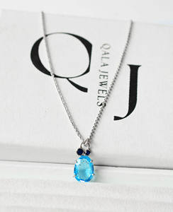 Collar con Colgante de Lágrima Hecho a Mano en Plata de Ley 925 con Topacio Azul Niebla Matutina y Aventurina Verde Brillante - Product Image 3