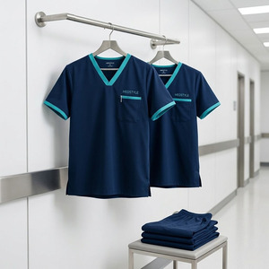 Stretch Medical <b>Scrubs</b> Set Unisex Cooling Breathable Knit Polyester Spandex Doctor Nurse Uniform - Product Image 5