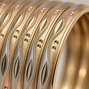 Bracelet ORO-Z en or plaqué trois tons, texturé CNC, motif vague tricolore, bracelet géométrique pour femmes, bijoux de créateur de haute qualité, cadeau - Product Image 4