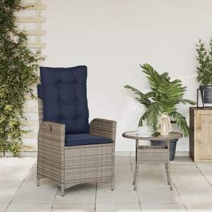 Gray Poly <b>Rattan</b> <b>Reclining</b> Patio <b>Chair</b> with Cushions - Product Image 3