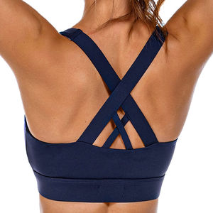 High Quality Custom Women's Navy <b>Blue</b> Sports <b>Bra</b> Racerback Zip Front High Support Yoga Workout Top - Product Image 2