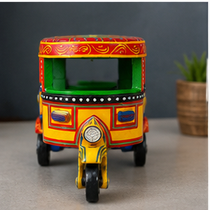 Handmade <b>Wooden</b> Auto Rickshaw Figurine Folk Art Decor Souvenir Gift Freestanding Craft <b>Model</b> - Product Image 4