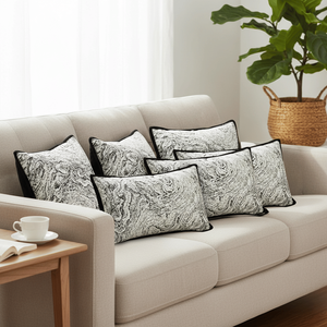 SOGA Ensemble de 6 housses de coussin 45 cm, motif abstrait noir et gris, 30x50 cm, bordure artistique, coussins décoratifs - Product Image 2