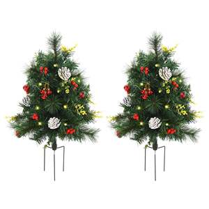 Árbol de Navidad de pino artificial preiluminado para exteriores de 22,5 pulgadas, paquete de 2 con 24 luces blancas cálidas y estacas, diseño inalámbrico - Product Image 2