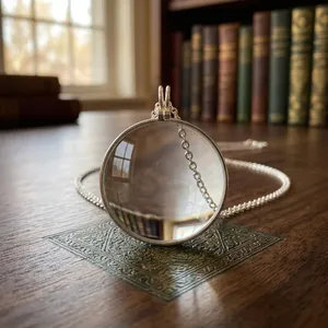 Lupa metálica vintage con cadena larga, colgante clásico para lectura, ideal para coleccionistas y como regalo literario. - Product Image 5