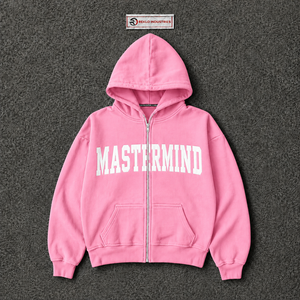 Sudadera con capucha rosa personalizada extragrande con cremallera completa para hombre, estilo urbano, con estampado gráfico blanco, hombros caídos, ropa casual - Product Image 5