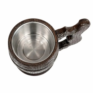 Chope à bière viking en bois artisanale : Chope rustique viking avec doublure en acier inoxydable - Product Image 2