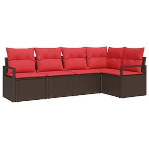 Ensemble de canapés de jardin en polyrotin brun, 5 pièces, meubles d'extérieur avec coussins en mousse haute densité, imperméables, design contemporain - Product Image 2