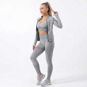 Women 2 Piece Reversible Solid Yoga Gym Set Sports Bra <b>Jacket</b> Leggings Activewear Workout Fitness Custom Private Label OEM ODM - Product Image 4