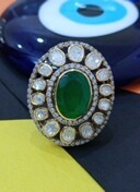 Amaira Jewels Women's Classic Floral Design Silver <b>Gold</b> Plated Green Doublet Stone Prong Set <b>Cocktail</b> <b>Ring</b> for Wedding Gift - Product Image 1
