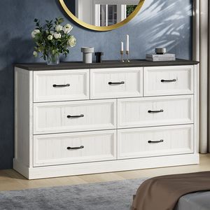 Comò moderno a 7 cassetti con manici in metallo armadio di stoccaggio in legno per camera da letto o soggiorno armadio - Product Image 1