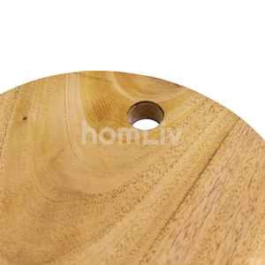 Planche à découper ronde décorative en bois d'acajou naturel, faite à la main, en bois massif durable, pour servir la pizza et le fromage - Product Image 5