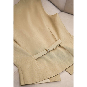 Women's <b>Beige</b> V-Neck Tailored <b>Waistcoat</b> With Buttons Elegant Solid Color Vest Regular Length Casual Style DELWYN - Product Image 5