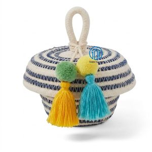 Newest Products Eco Friendly Cotton <b>Ramadan</b> 2027 <b>Gift</b> Basket With Tassel Lid Handmade Eid Candy Holder Basket Wholesale Supplier - Product Image 6