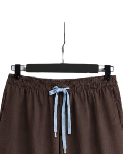 Conjunto de Dos Piezas para Mujer: Camisa Azul Claro y Pantalones Anchos Color Chocolate, Estilo Casual de Algodón y Lino, Fabricante OEM Personalizado - Product Image 6