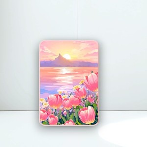 Extensiones de pestañas magnéticas rectangulares con diseño de flor de tulipán rosa y patrón de paisaje al atardecer, herramienta de belleza con base acrílica para pestañas. - Product Image 3