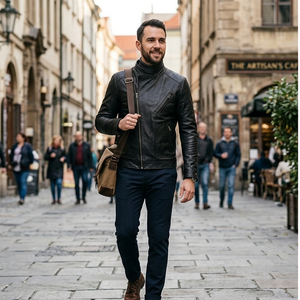Blouson aviateur en cuir véritable de haute qualité pour homme, toucher doux, style contemporain décontracté, imperméable, respirant, motif hiver - Product Image 2