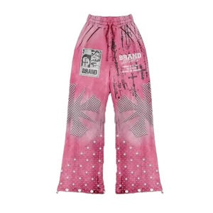BRAND Pink Printed Hooded Sweatshirt <b>Set</b> Men Streetwear <b>Knitted</b> Polyester Spring Casual Outfit - Product Image 5