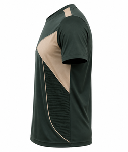เสื้อยืดแขนสั้นคอกลมผู้ชาย ทรงสปอร์ต แห้งเร็ว ผ้าถักสีตัดต่อ สีเขียวเข้ม/เบจ โพลีเอสเตอร์/คอตตอน 210 กรัม - Product Image 3