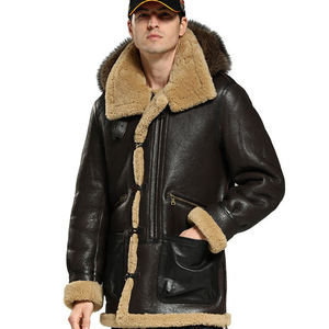 Chaqueta de Motero Unisex de Cuero Genuino con Forro de Piel Sintética, Abrigo de Aviador Cálido para Invierno, Servicio OEM, Acabado No Tejido - Product Image 5