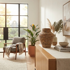 Jarrón Alto de Ratán Tejido, Cesta Decorativa Hecha a Mano, Estilo Boho Rústico para Interiores, Organizador de Almacenamiento para el Hogar - Product Image 2