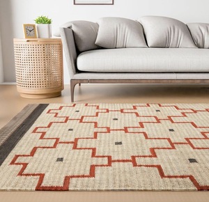Geometric Pattern Jute <b>Rug</b> with Tassel Fringe – Eco-Friendly <b>Boho</b> Cotton Blend Carpet for Living Room & Home Decor - Product Image 1