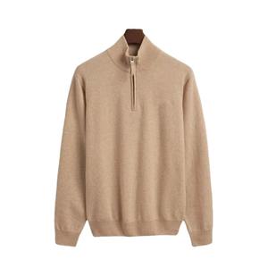 Sweat-shirt à motif uni 100% coton, surdimensionné, personnalisé, de haute qualité, tricoté, avec demi-fermeture éclair, pull en cachemire pour homme - Product Image 1