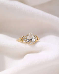 IGI/GIA Lab Grown Vintage 14K oro amarillo boda/anillo de compromiso pera diamante Unisex perfecto aniversario y regalo de fiesta - Product Image 4