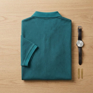 Polo de Punto de Manga Corta Azul Verde Azulado para Hombre, Transpirable, Casual, de Color Sólido, Corte Regular, Polo Liso - Product Image 4