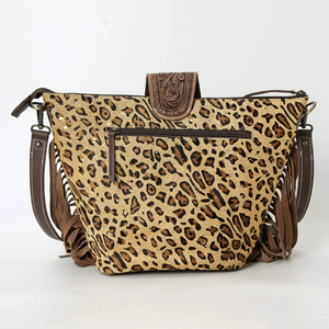 Sac bandoulière en cuir suédé de vache style western, sac à main sculpté à la main avec franges, style cowgirl - Product Image 4