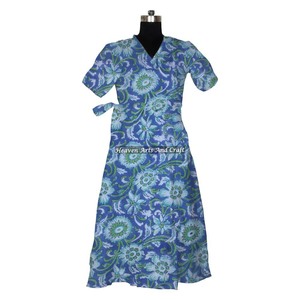 Albornoz largo de algodón con estampado de bloques, kimono largo, ropa de playa, ropa de dormir, albornoz floral suave, Fabricante Mayorista - Product Image 3