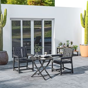 2 sedie da giardino in HDPE con schienale a doghe, per patio, prato, piscina, in nero, con braccioli - Product Image 2