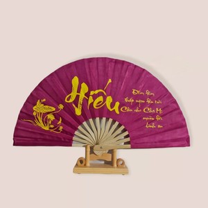 Éventail de décoration en soie et papier pliant en bambou, style traditionnel vietnamien, décor personnalisé de marque - Product Image 2