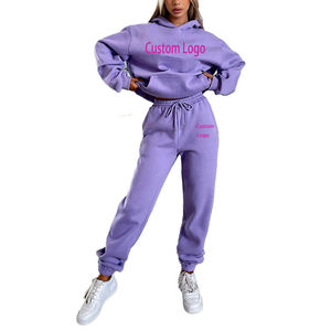 Ensemble survêtement femme personnalisé avec logo, sweat à capuche et pantalon de jogging, coupe oversize, épaules tombantes, 2 pièces, streetwear, blanc - Product Image 1